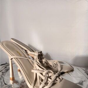 Fashion Nova Cream Strappy Knot Mules